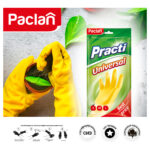Перчатки резиновые хозяйственные Paclan "Practi. Universal", разм. S, х/б напыление, желтые, пакет с европодвесом — изображение 3