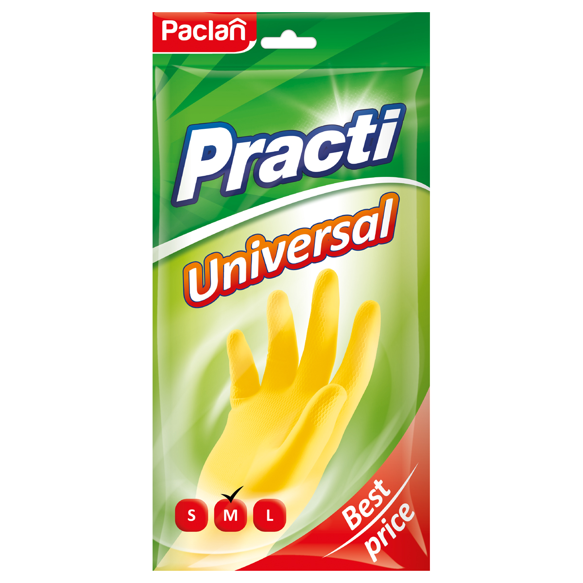 407601_M Перчатки резиновые хозяйственные Paclan "Practi. Universal", разм. М, х/б напыление, желтые, пакет с европодвесом — изображение 1