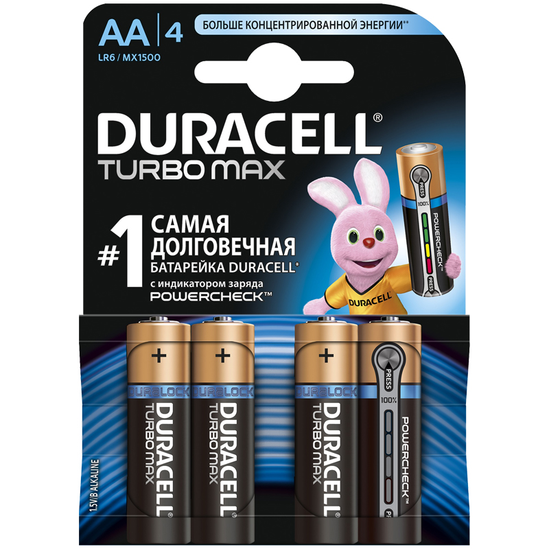 334dc95ad3c6c79bb15b71f75fab9c93-4 Батарейка Duracell Turbo Max AA (LR06) алкалиновая, 4BL — изображение 1