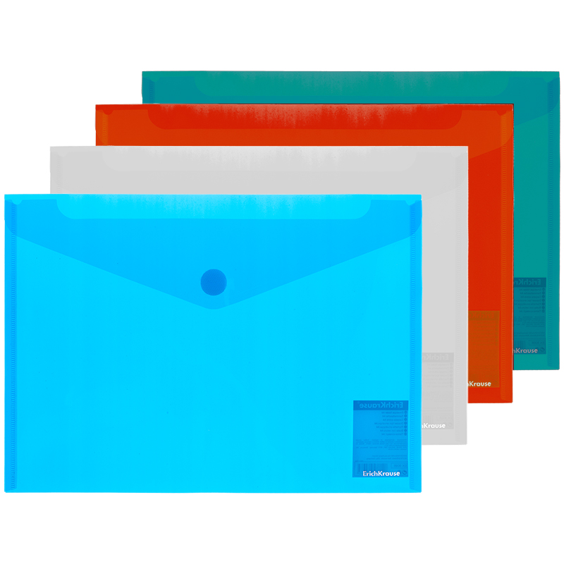 34e0dd62766147e9a49888fbc840a26c Папка-конверт на липучке А4 Erich Krause "Envelope Folder", прозрачная, ассорти — изображение 1