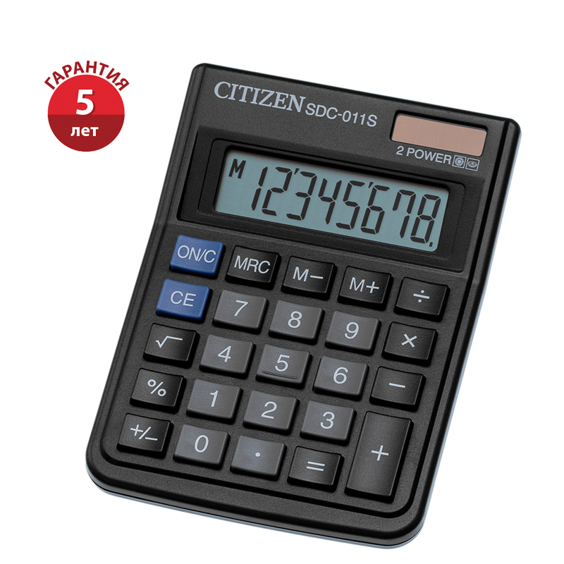 677cbd33032c913cdcf59c73e46742ca Калькулятор настольный Citizen SDC-011S, 8 разр., двойное питание, 87*120*23мм, черный — изображение 1