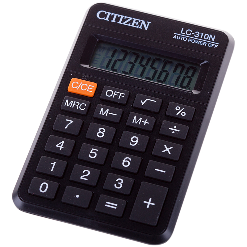 69f94fd76c3bd48558fd220a76267283 Калькулятор карманный Citizen LC-310N, 8 разр., питание от батарейки, 69*114*18мм, черный — изображение 1