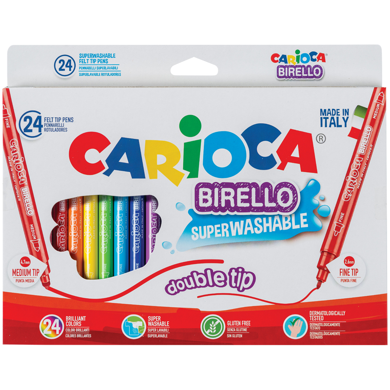 7ce0f3ca6fea4787d9b1b6d7acbefbc9 Фломастеры двусторонние Carioca "Birello", 24цв., 24шт., смываемые, картон, европодвес — изображение 1