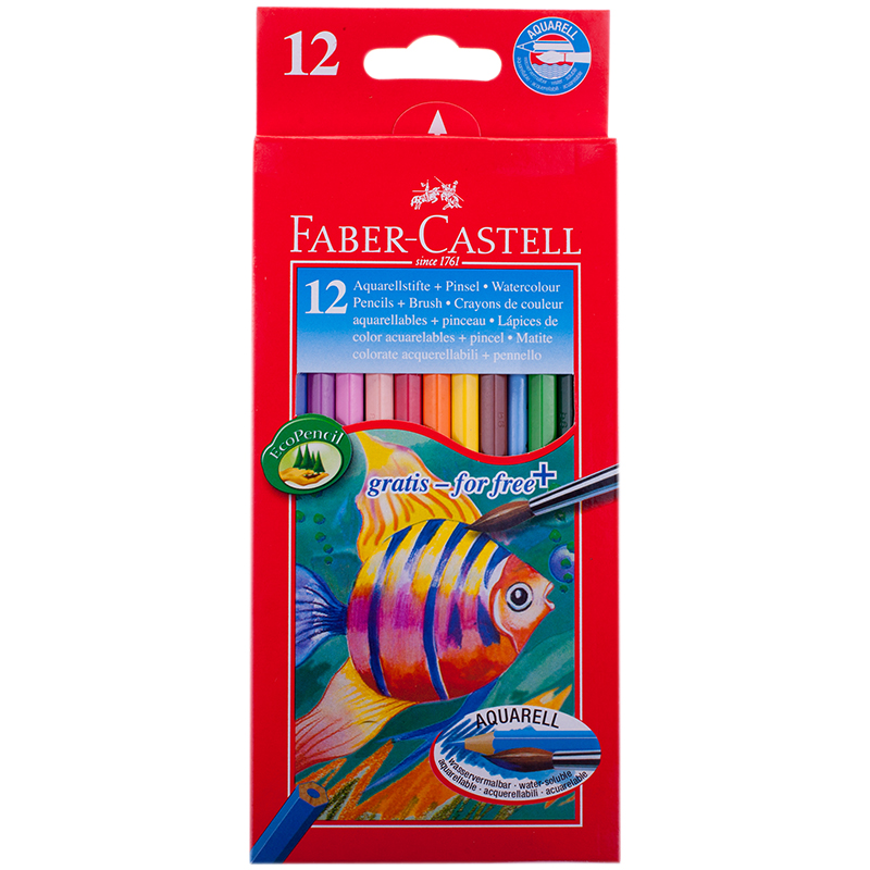87c423febf618a2f1940b43f1604df96 Карандаши акварельные Faber-Castell "Рыбки", 12цв+кисть, картон, европодвес — изображение 1