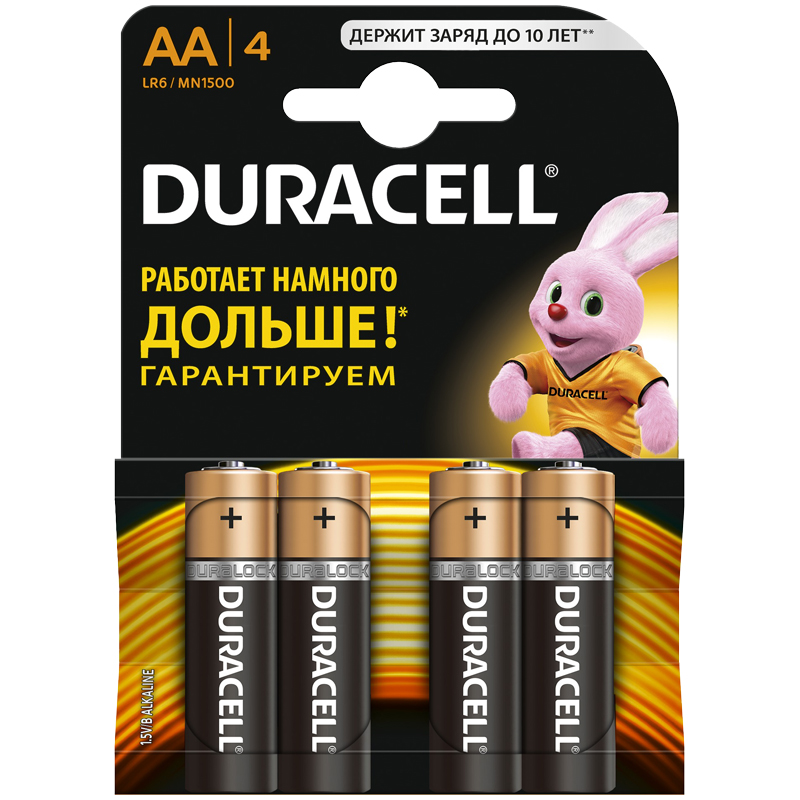 9b73ebf4a8c277fe9a2c1de79292dcb0-4 Батарейка Duracell Basic AA (LR06) алкалиновая, 4BL — изображение 1