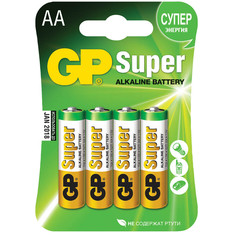 15A Батарейка GP Super AA (LR6) 15A алкалиновая, BC4 — изображение 1