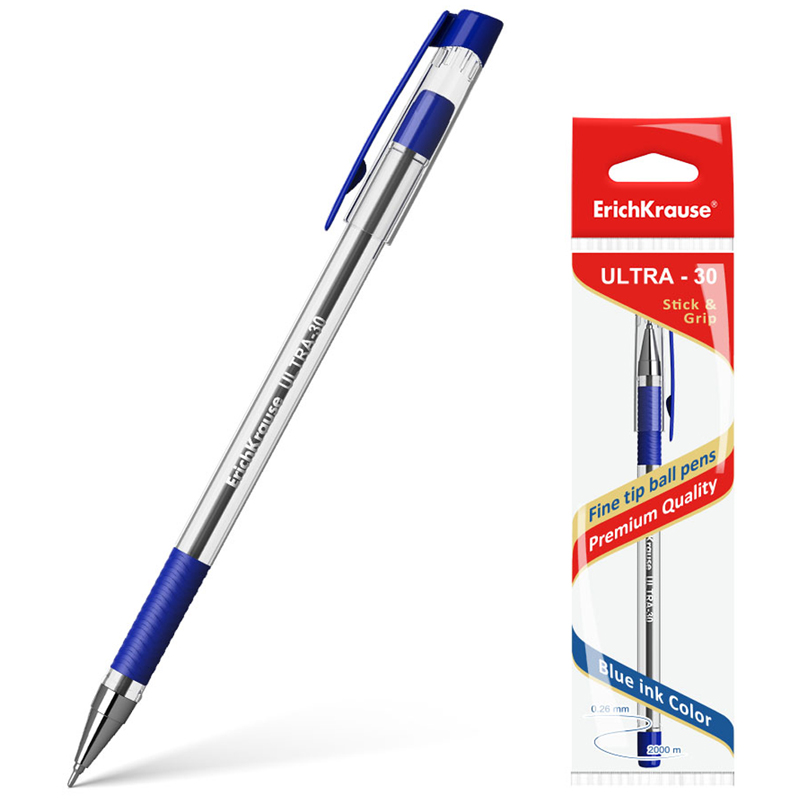 b90028a24b5feed3ea6fc08cf9dbd283 Ручка шариковая Erich Krause "Ultra L-30" синяя, 0,7мм, грип, в полибеге — изображение 1