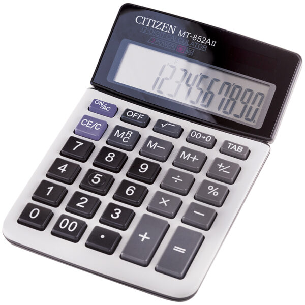 Калькулятор настольный Citizen MT-852AII, 12 разр., двойное питание, 104*160*17мм, белый/серый