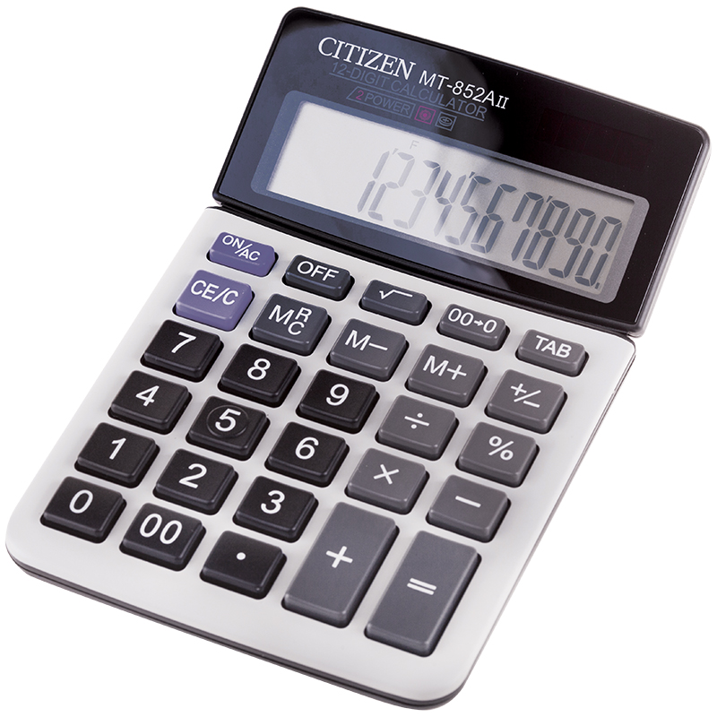 d5e54df386e44a4cd935af4d3c49a30b Калькулятор настольный Citizen MT-852AII, 12 разр., двойное питание, 104*160*17мм, белый/серый — изображение 1