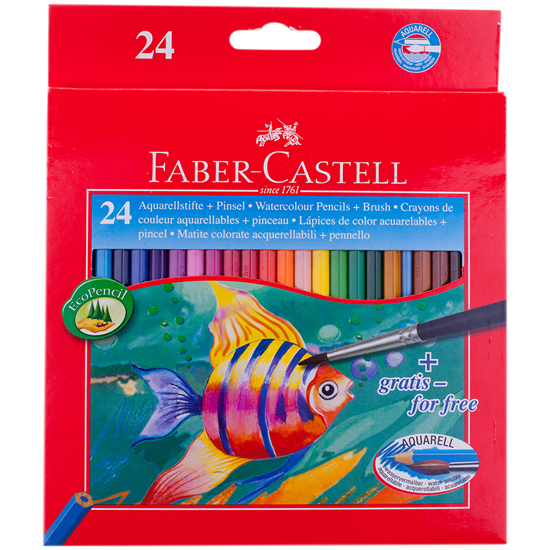 d9dcbb02d27cea250707bc3c40c18eb0 Карандаши акварельные Faber-Castell "Рыбки", 24цв+кисть, картон, европодвес — изображение 1