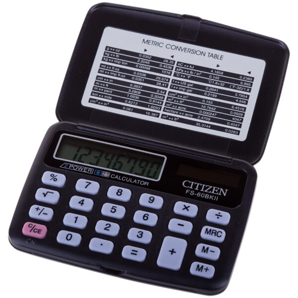 Калькулятор карманный Citizen FS-60BKII, 8 разр., двойное питание, 68*97*12мм, черный