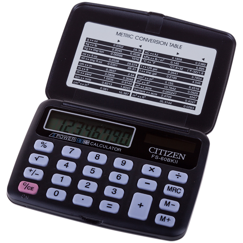 d9ebcf7c2280bca7b034bc09b211c040 Калькулятор карманный Citizen FS-60BKII, 8 разр., двойное питание, 68*97*12мм, черный — изображение 1