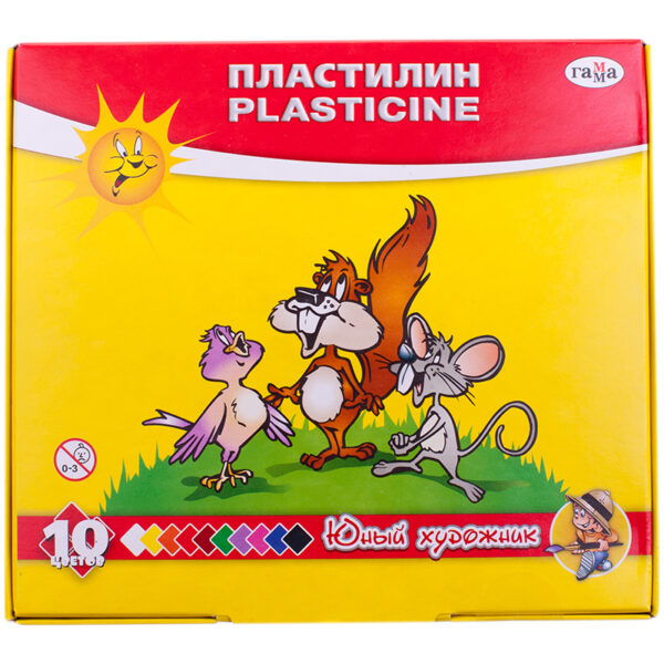 Пластилин Гамма "Юный художник" , 10 цветов, 140г, со стеком, картон. упаковка