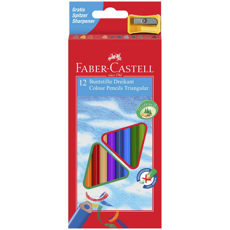 120523_Triang.col.Ecopen. 12+sharp. # 120512EU Карандаши цветные Faber-Castell 12цв., трехгран., заточен., картон, европодвес, с точилкой — изображение 1