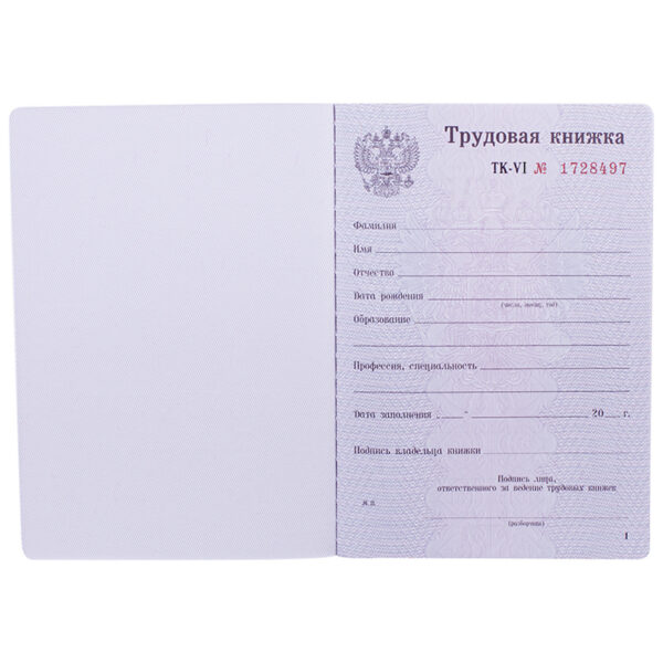 Бланк Трудовая книжка Гознак
