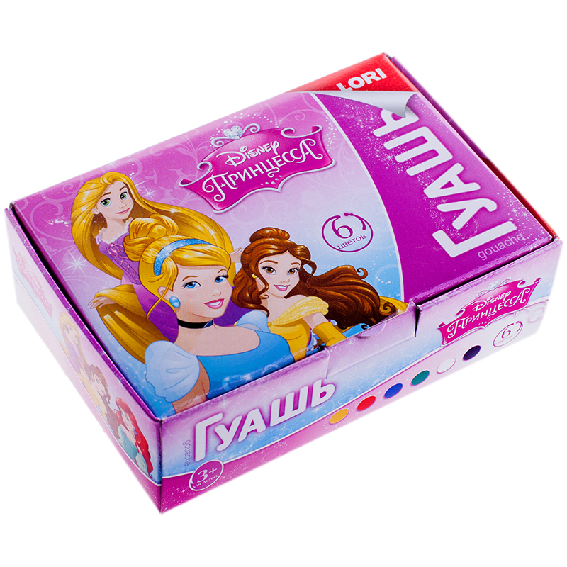 Гуашь Lori "Disney. Принцессы", 06 цветов, 20мл., картон