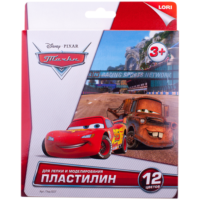 Пластилин Lori "Disney. Тачки", 12 цветов, 240г, со стеком, картон, европодвес