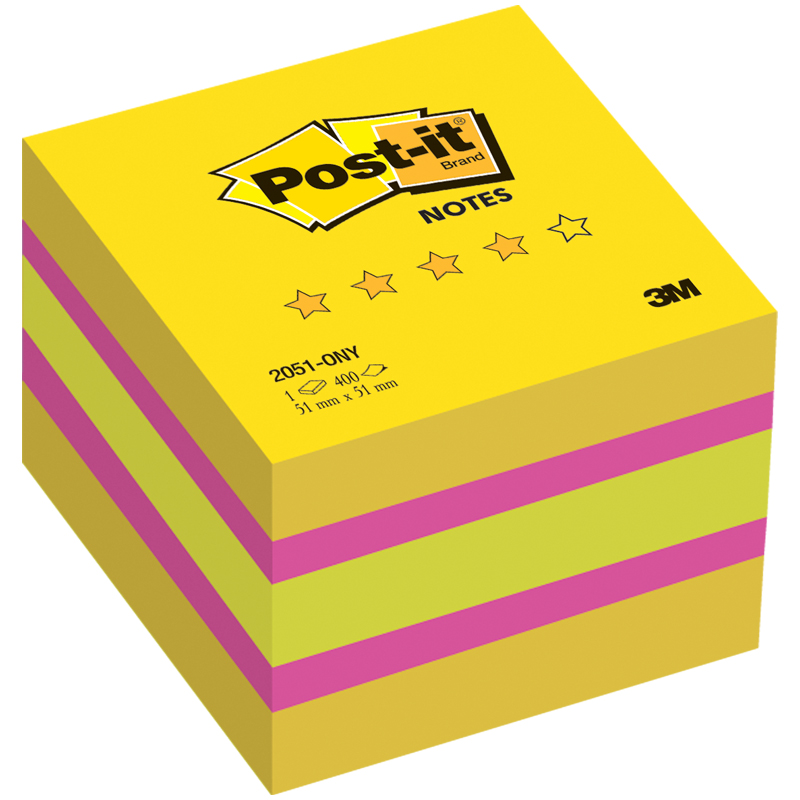Самоклеящийся блок Post-it Original "Лето", 51*51мм, 400л, 3 цвета/желтая неоновая радуга
