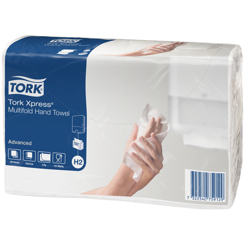 Полотенца бумажные лист. Tork XpressMultifold "Advanced"(Z-сл)(Н2), 2-слойные,190л/пач, 21,3*23,4см, белые