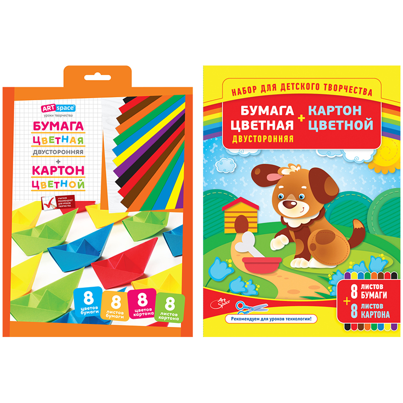 Набор цв.картона 8л. и двусторон. цв.бумаги 8л., A4, ArtSpace, блок мел.карт + 2-ст.офсет, в папке