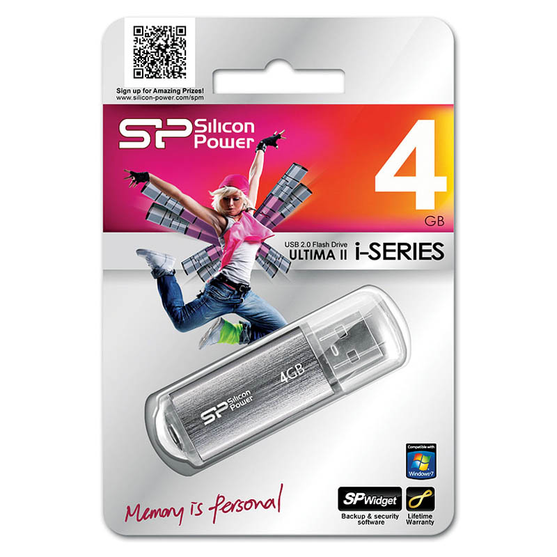 Память SiliconPower "Ultima II"   4GB, USB2.0 Flash Drive, Silver хром (металл.корпус)