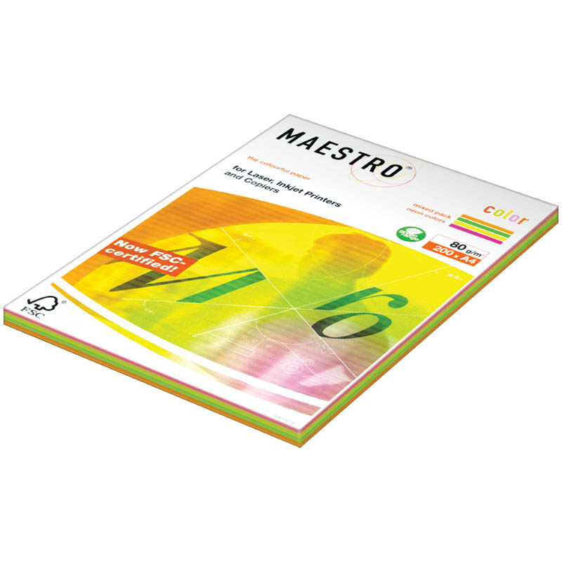Бумага Maestro "Color Neon Mixed Packs" А4, 80г/м2, 200л. (4 цвета)