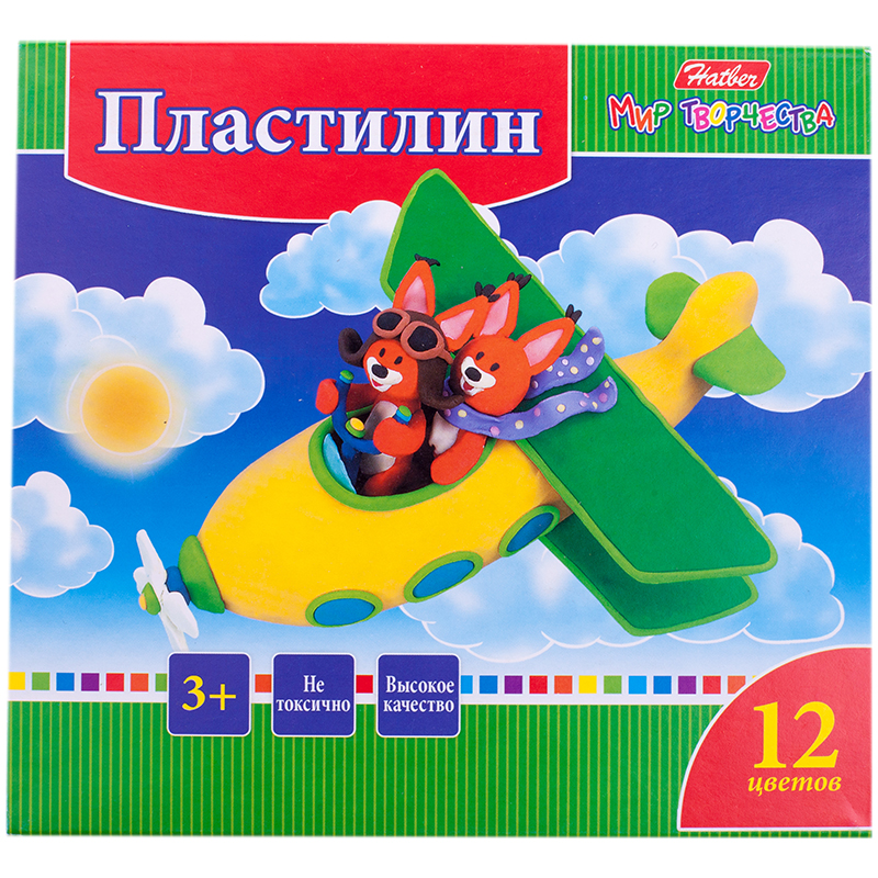 Пластилин Hatber "Ушастики", 12 цветов, 240г, со стеком, картон