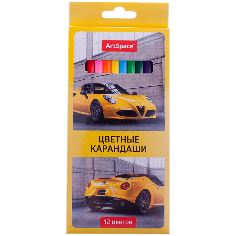 Карандаши цветные ArtSpace "Машинки", 12цв., заточен., картон, европодвес