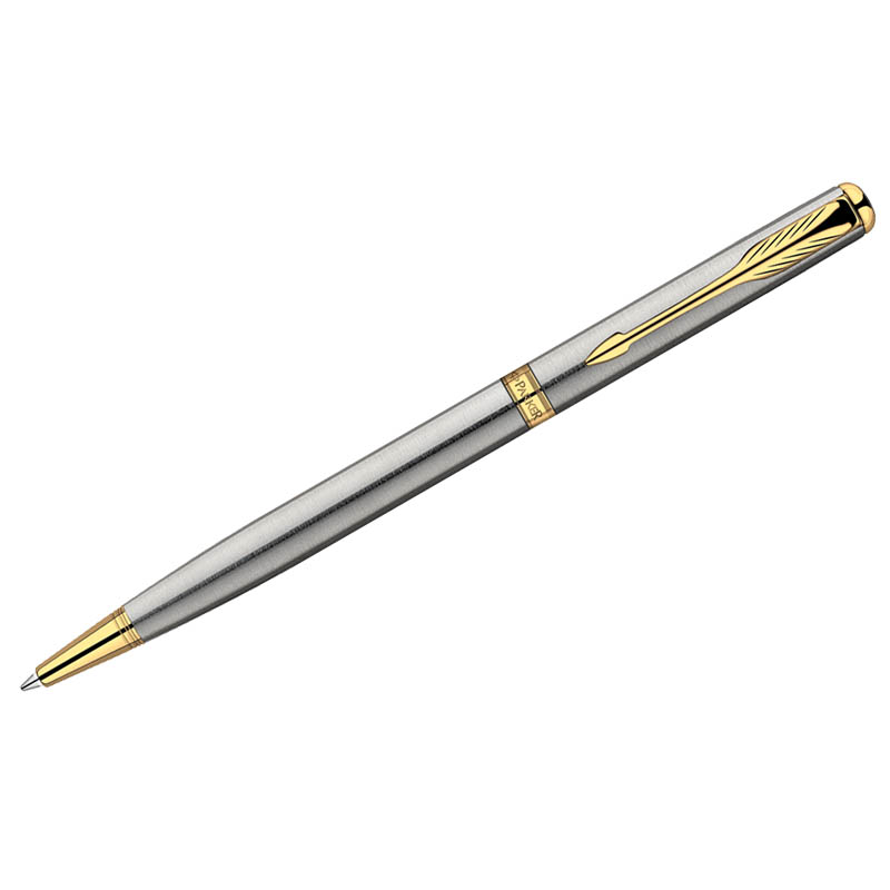Ручка шариковая Parker "Sonnet Stainless Steel GT Slim" черная, 1,0мм, поворот., подар. уп.