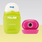 Точилка пластиковая с ластиком Milan "Capsule", 1 отверстие, контейнер, ассорти, блистер, европодвес — изображение 6