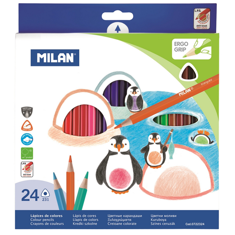 3b00f8b4192a7ab19fefc8ac2747af5d Карандаши цветные Milan "231", 24цв., трехгран., заточен., картон, европодвес — изображение 1