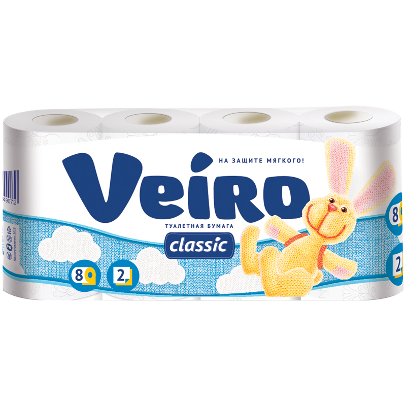 Бумага туалетная Veiro "Classic" 2-слойная, 8шт., тиснение, белая