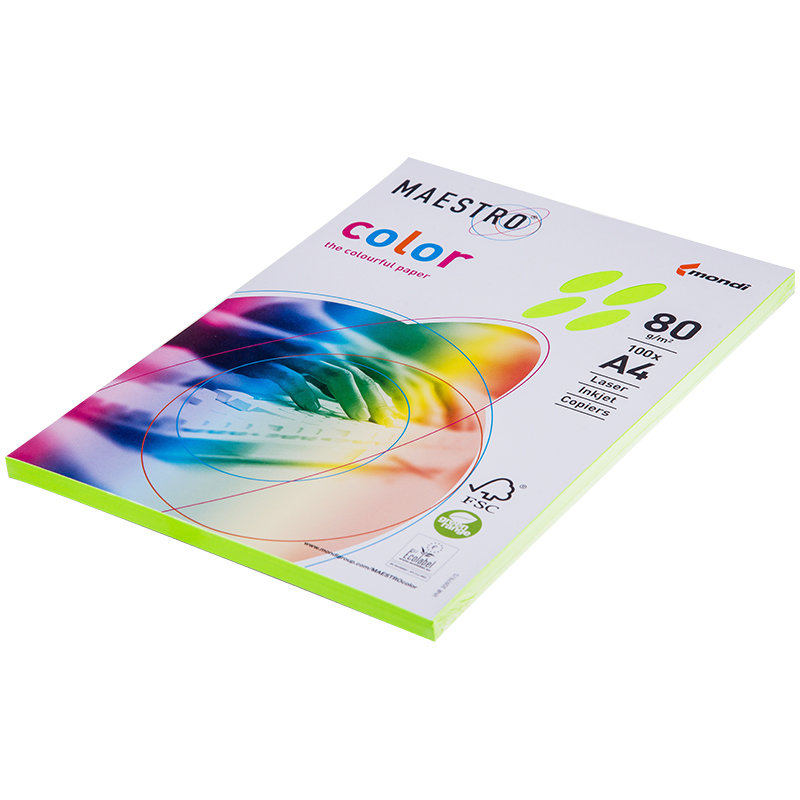 Бумага Maestro "Color neon" А4, 80г/м2, 100л. (зелёный неон)