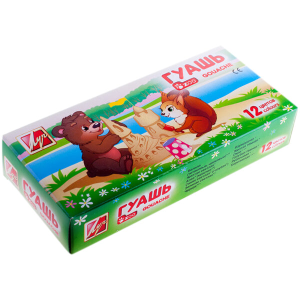 Гуашь Луч "ZOO" ("Мини"), 12 цветов, 15мл, блок-тара, картон