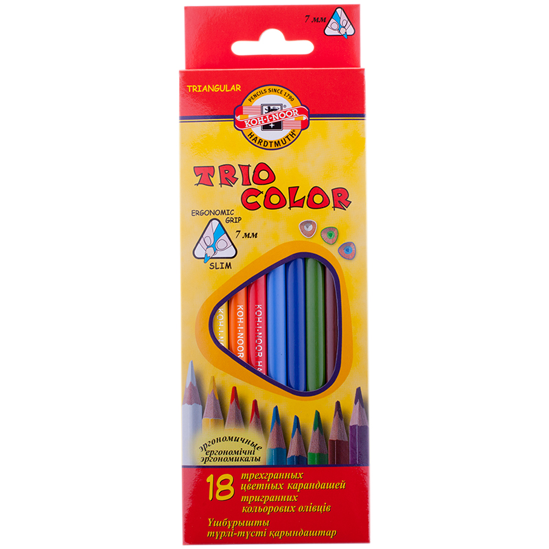 4bd3b167da79507ffecaa5adb2e28b6f Карандаши цветные Koh-I-Noor "TrioColor", 18цв., трехгран., заточен., европодвес — изображение 1