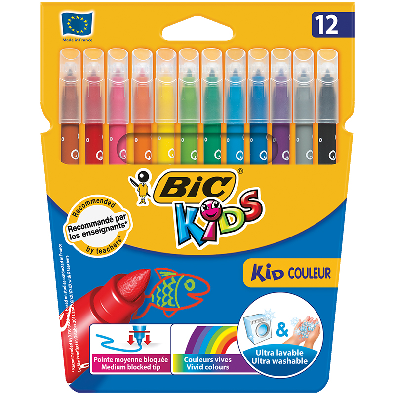 56ded9f766bfe3ed02aa6a93b746fb66 Фломастеры Bic "Kid Couleur", 12цв., картон, европодвес — изображение 1