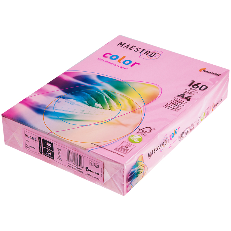Бумага Maestro "Color pale" А4, 160г/м2, 250л. (розовый)