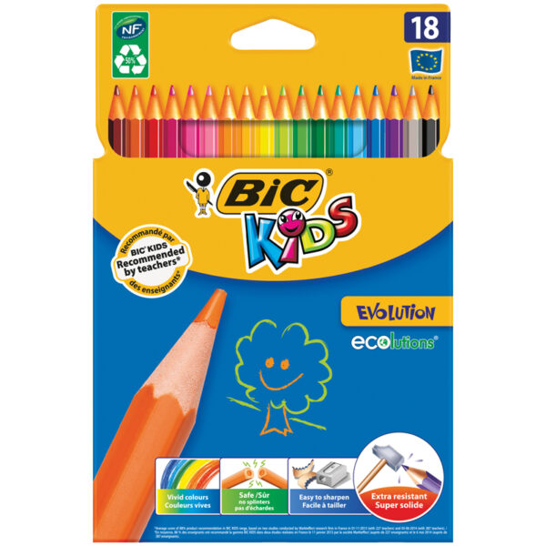 Карандаши цветные пластиковые Bic "Evolution 93", 18цв., заточен., картон, европодвес