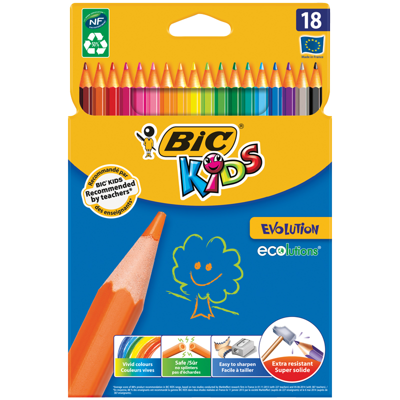5ce69c628eb1da45620ec9cf5b5c4840 Карандаши цветные пластиковые Bic "Evolution 93", 18цв., заточен., картон, европодвес — изображение 1