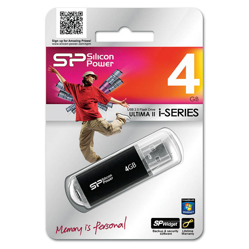Память SiliconPower "Ultima II"   4GB, USB2.0 Flash Drive, черный (металл.корпус)