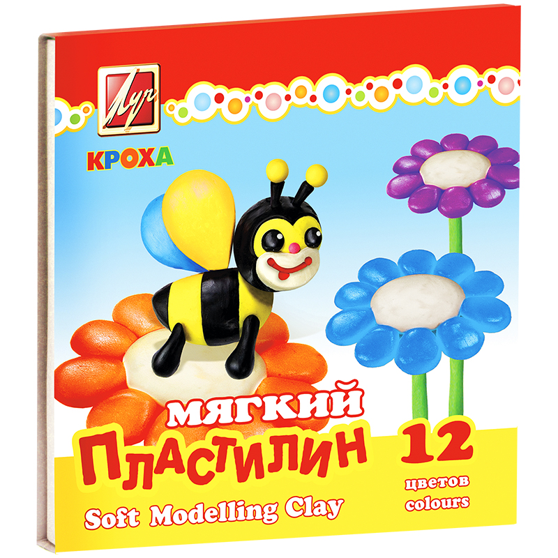 5e0856b23d983f232a603ecacdac8611 Пластилин Луч "Кроха", 12 цветов, 198г, мягкий, со стеком, картон — изображение 1