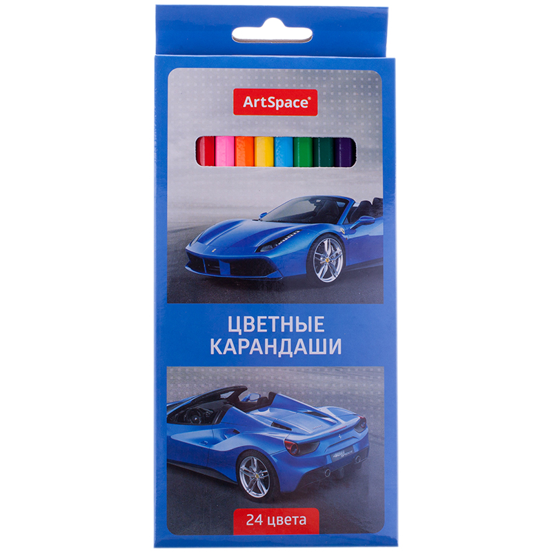 Карандаши цветные ArtSpace "Машинки", 24цв., заточен., картон, европодвес