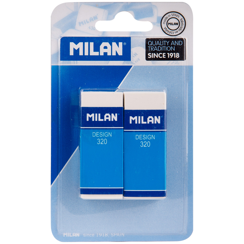 638a6dc8fd95f22bd6711d642d5aadc5 Набор ластиков Milan "Design 320", 2шт.,прямоугольный,пластик,картон. держатель,61*23*12мм,блистер — изображение 1