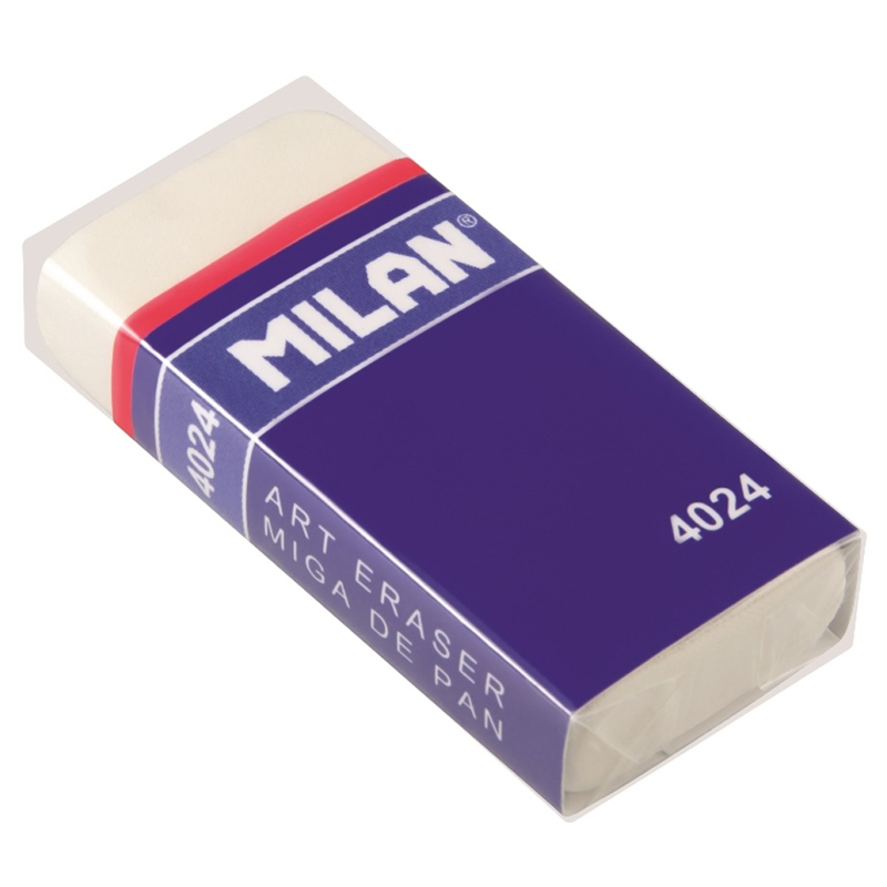 Ластик Milan "4024", прямоугольный, синтетический каучук, картонный держатель, 50*23*9мм