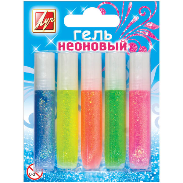 Гель с блестками Луч "Неоновый" 05 цветов, 5мл, блистер