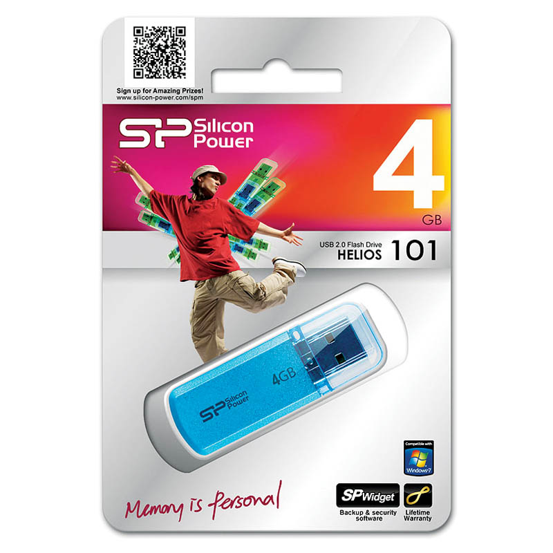 Память SiliconPower "Helios 101"   4GB, USB2.0 Flash Drive, голубой (металл.корпус)