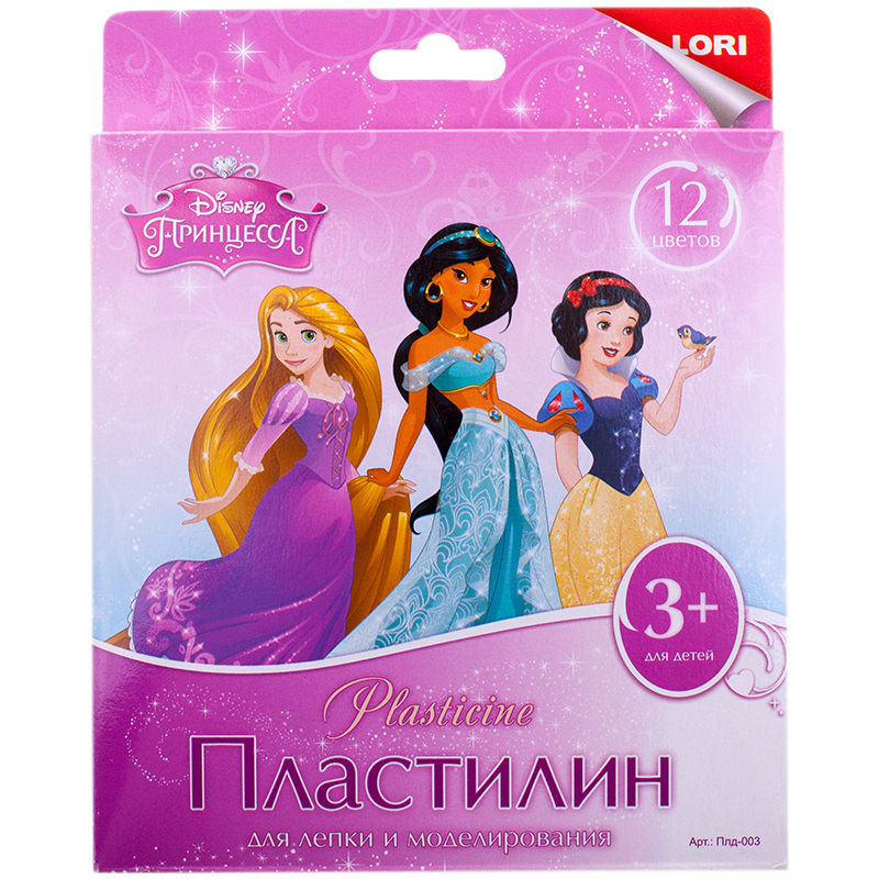 Пластилин Lori "Disney. Принцессы", 12 цветов, 240г, со стеком, картон, европодвес