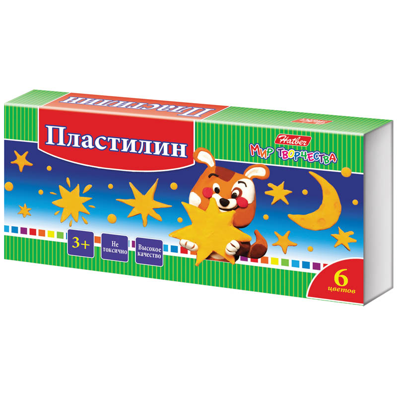 Пластилин Hatber "Ушастики", 06 цветов, 120г, со стеком, картон