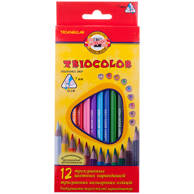 7ee9519f310e4bd5b8c8639c728114e4 Карандаши цветные Koh-I-Noor "TrioColor", 12цв., трехгран., заточен., европодвес — изображение 1