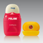 Точилка пластиковая с ластиком Milan "Capsule Fluo", 1 отверстие, контейнер, ассорти — изображение 6